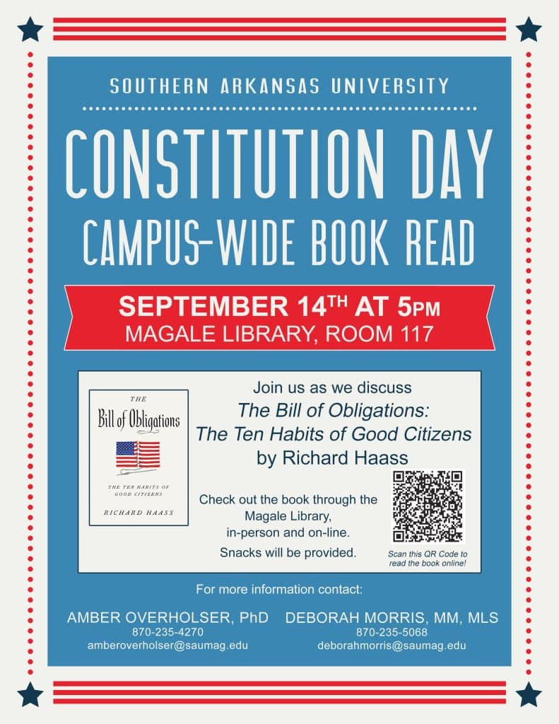 Constitution Day Campus-wide Book Read September 14th, at 5pm Magale Library, Room 117