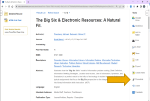 The tool’s label varies amongst the databases but is usually labeled: share link, persistent link, stable URL, or as we see in this example: Permalink